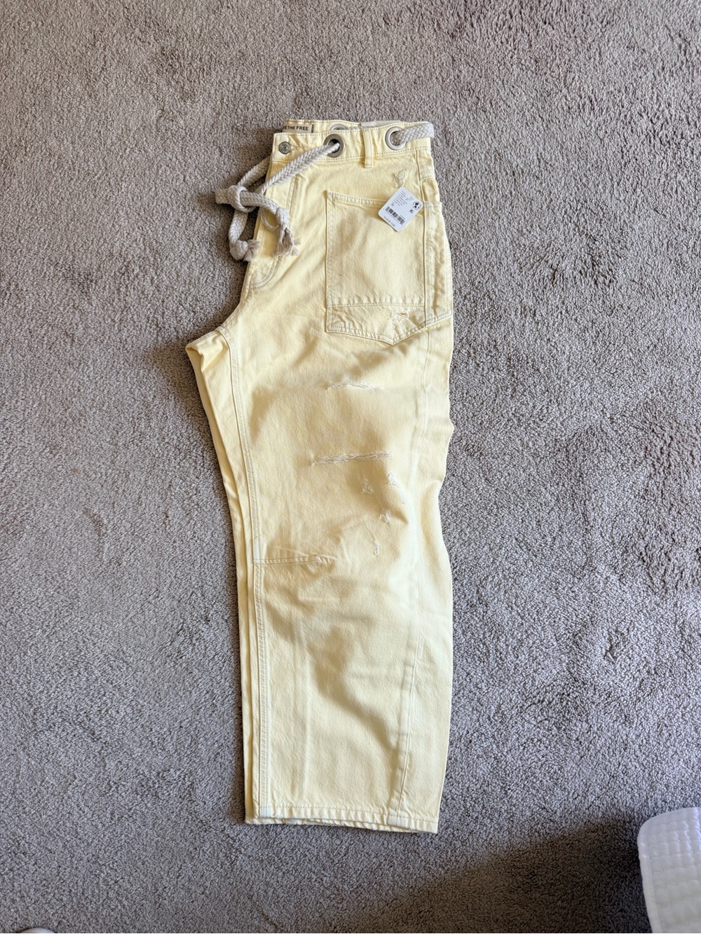 NWTWe The Free Pale Yellow Relaxed Carpenter Jeans with Rope Waist barrel jeans